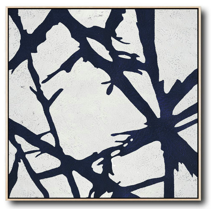 Original Abstract Painting Canvas Art,Hand Painted Navy Minimalist Painting On Canvas,Modern Art